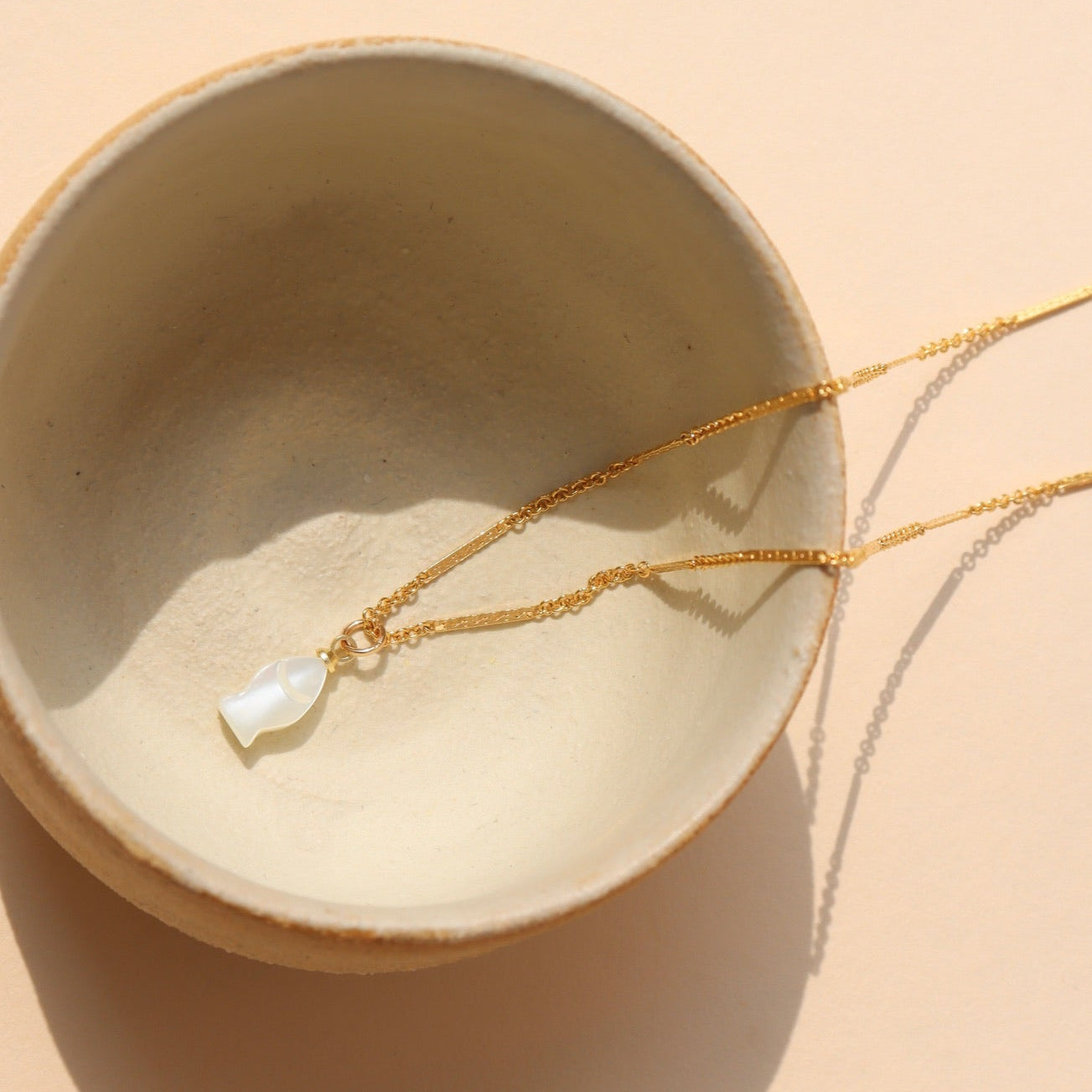 Mother of Pearl Fish Charm Necklace