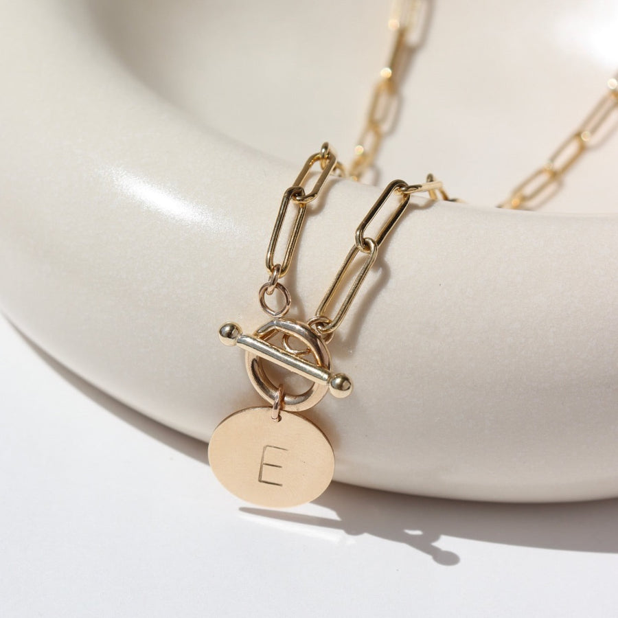 Chain Link Toggle Necklace with Monogram