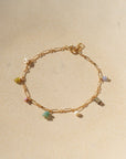 wearing 14k gold fill charm anklet