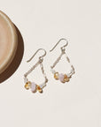 The Estella Earrings feature moonstone, kunzite, and citrine drops on a gold fill or sterling silver chain. Lightweight, feminine earrings with subtle movement.