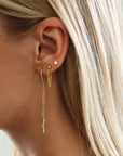 model wearing 14k gold fill chain earrings