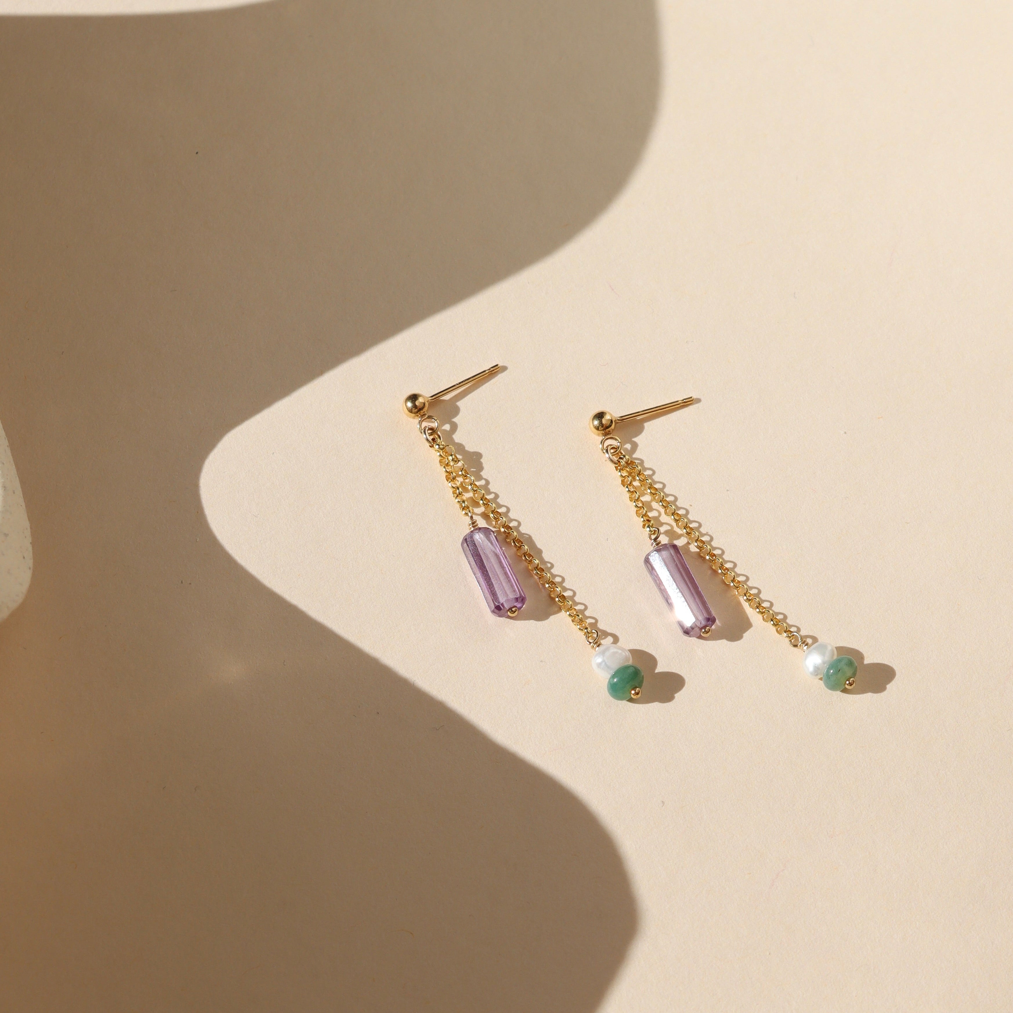 Iris Drop Earrings I Chain & Gemstone Studs | Token Jewelry