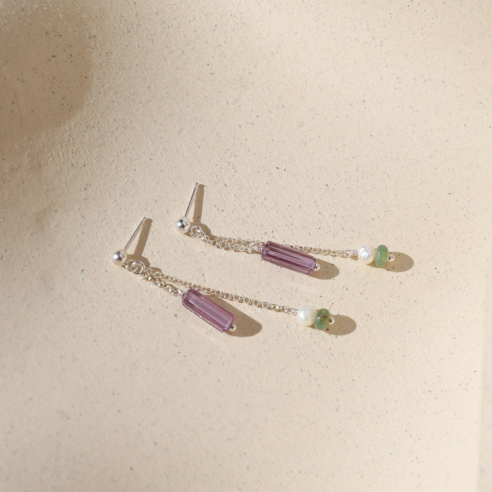 Iris Drop Earrings I Chain & Gemstone Studs | Token Jewelry