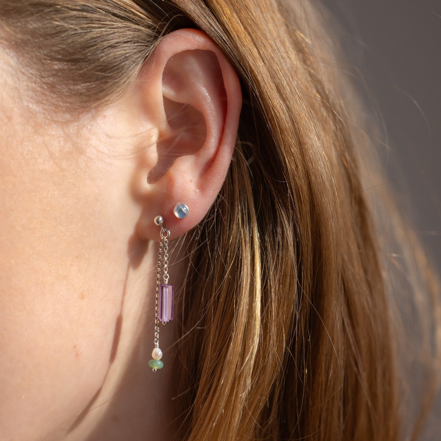 Iris Drop Earrings I Chain & Gemstone Studs | Token Jewelry