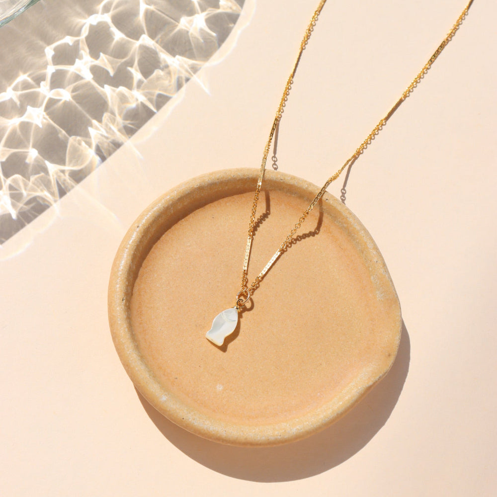 Mother of Pearl Fish Charm Necklace