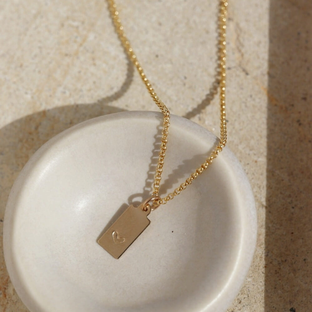 Mini Tag Necklace with Heart Token Jewelry