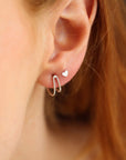 Model wearing Tiny Heart Studs - Token Jewelry - valentines day gifts for her - everyday effortless jewelry - valentines day jewelry - minimal modern jewelry - 14k gold fill - rose gold - sterling silver - local jewelry store - jewelry store near me