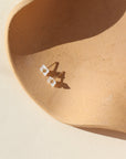 A 14k gold fill classic ball post stud with mother of pearl petals surrounding the stud.