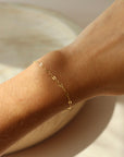 Model wearing 14k gold fill Sylvie bracelet.