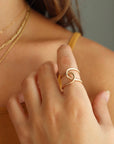 model wearing 14k gold fill Buckle Ring