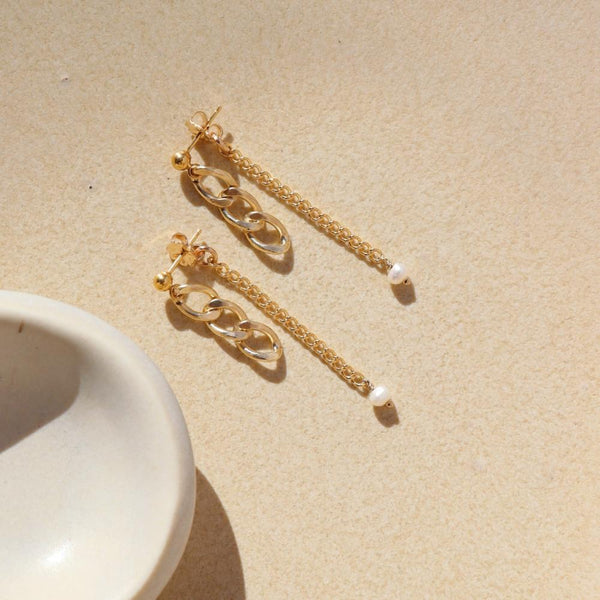 Alex Pearl Studs | Pearl Stud Earrings with Backdrops | Token Jewelry