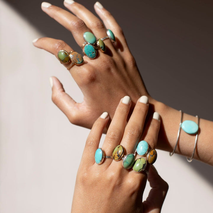 Model Wearing Turquoise Nomad Ring. 