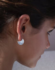 Model Wearing sterling silver Mini Echo Stud