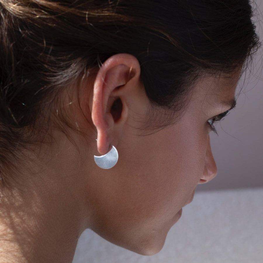 Model Wearing sterling silver Mini Echo Stud