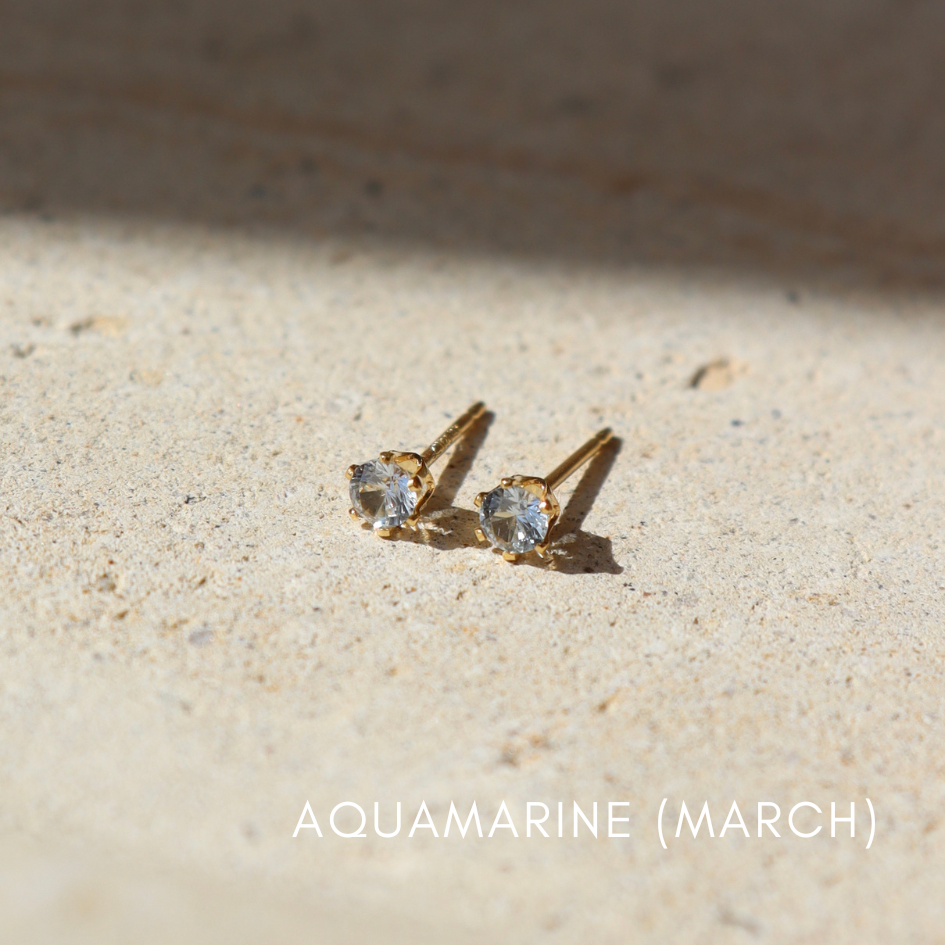 14k gold fill prong stud earrings with aquamarine stones