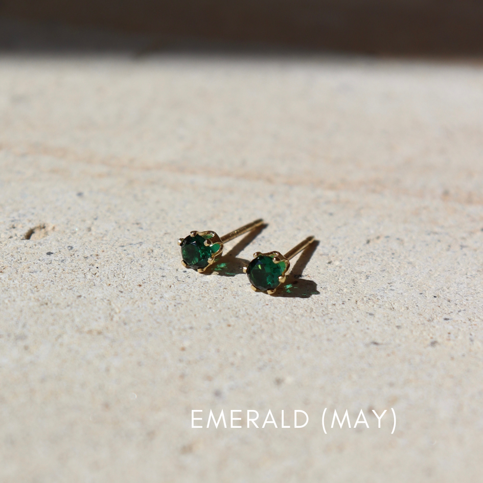 14k gold fill prong stud earrings with emerald stones