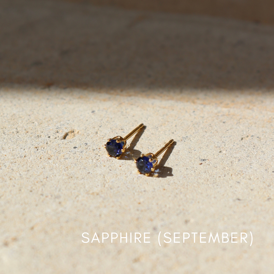 14k gold fill prong stud earrings with sapphire stones