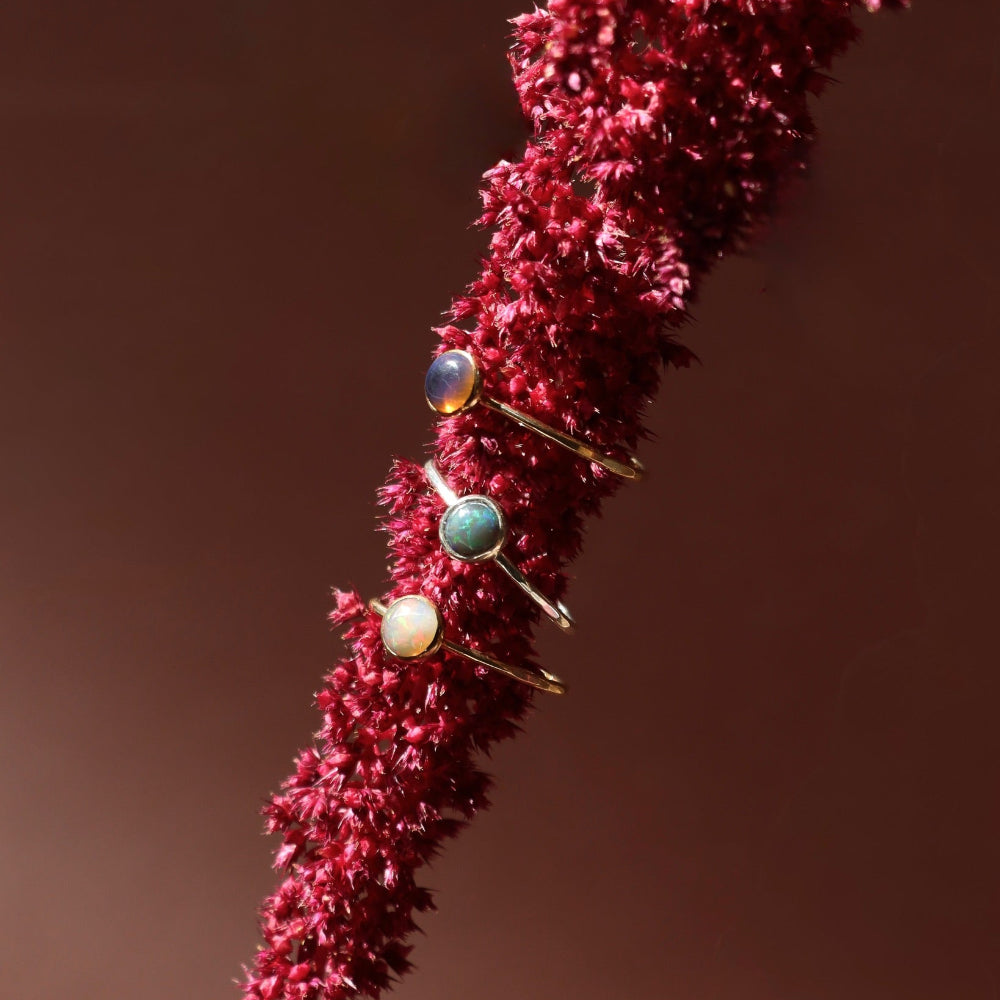 14k gold fill rings displayed on fresh flowers