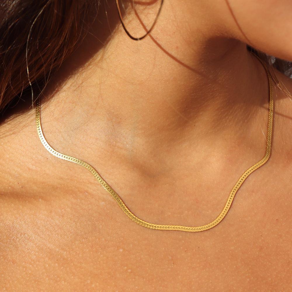 Bold Herringbone chain in 14k gold fill with lobster clasp, Luxe Chain - Token jewelry in Eau Claire, WI