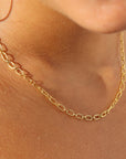 14k gold fill chain necklace on a model