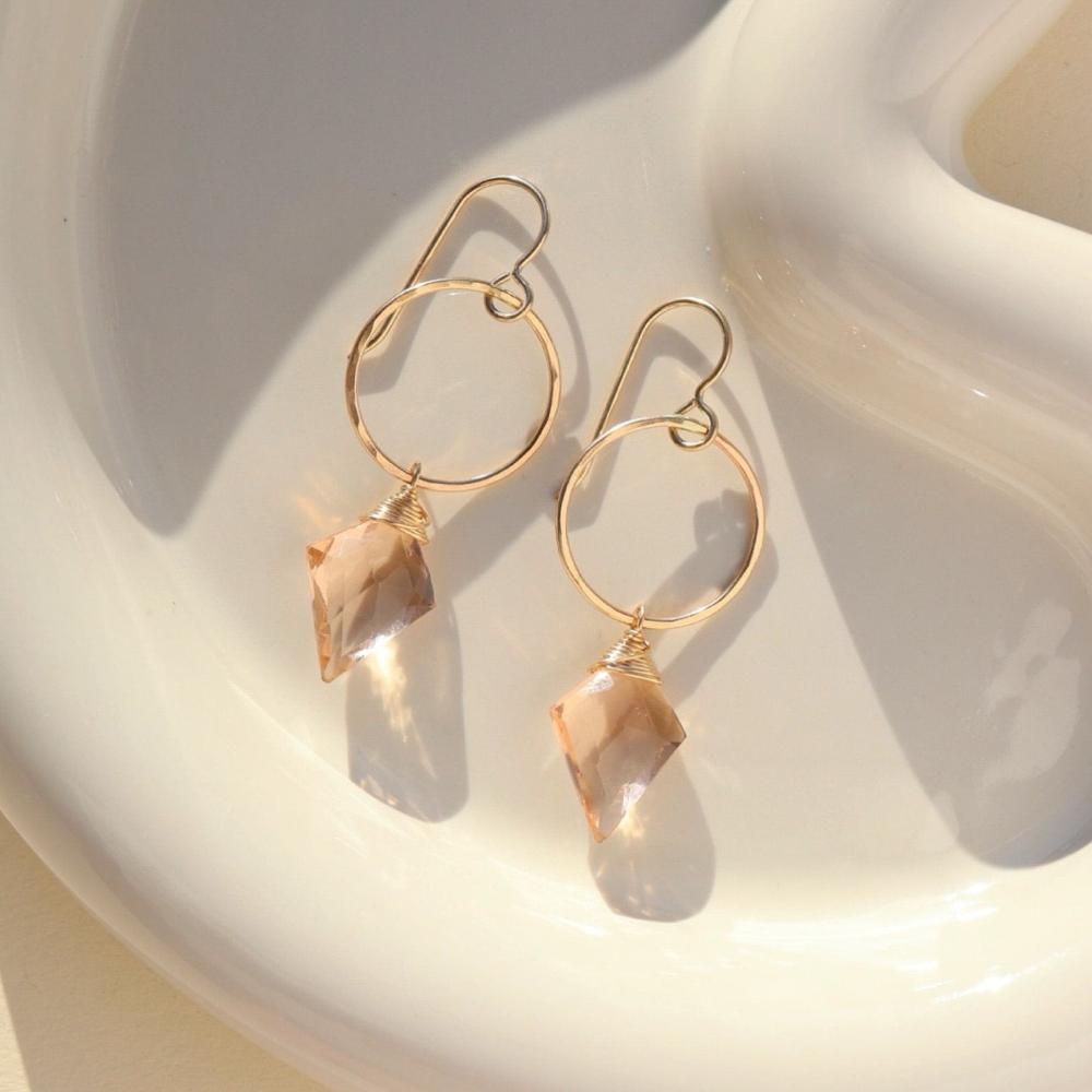 14k gold fill earrings with rose quartz charms