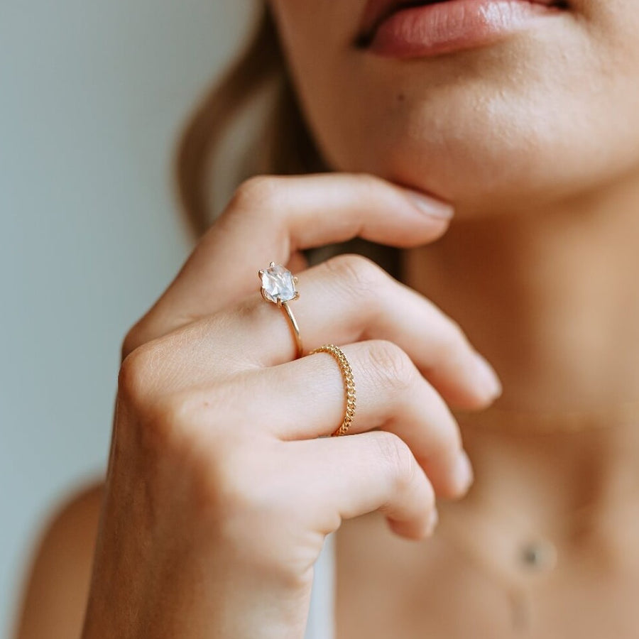 herkimer diamond - solitaire ring - gold fill - locally made in our studio in Eau Claire, WI - Token Jewelry