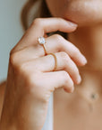 La Mer ring - Token Jewelry La Mer Ring- Token Jewelry, Handmade in Eau Claire Wisconsin, a beautiful chain ring available in 14k gold fill or sterling silver. Photographed on model with the Herkimer Ring