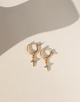 Faith Hoops — 14K gold fill mini hoop earrings with a delicate sparkling cross charm, lightweight and versatile for everyday wear