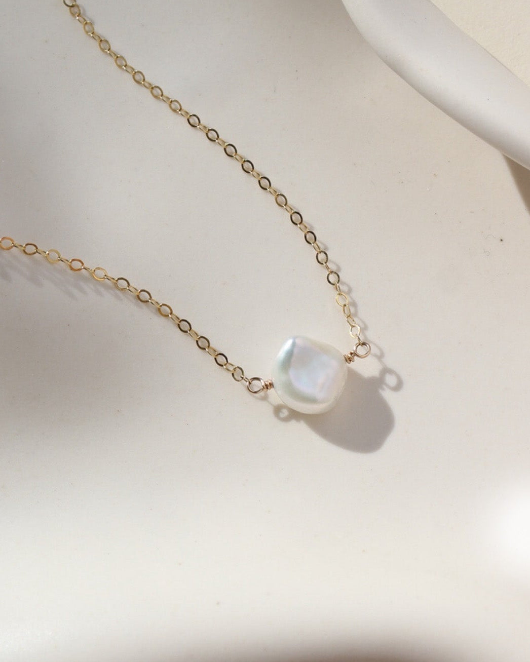 14 gold fill dainty chain with freshwater pearl wire wrapped on