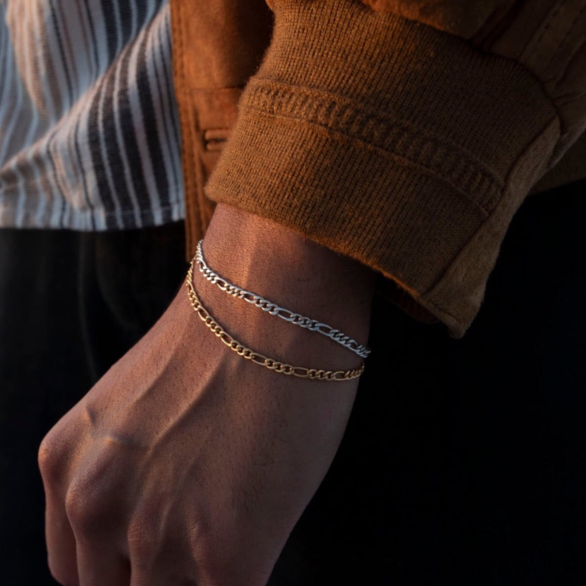 Model wearing 14k gold fill and 925 sterling silver Gio braclet.