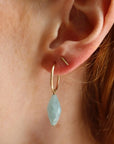 aquamarine gemstone earrings, hypoallergenic, safe for sensitive ears, 14k gold fill, gold hoops, women's fashion, accessory, jewelry, handmade jewelry, Wisconsin, eau Claire  Edit alt text