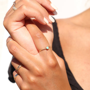 Model wearing 14k gold fill 4mm Turquoise ring