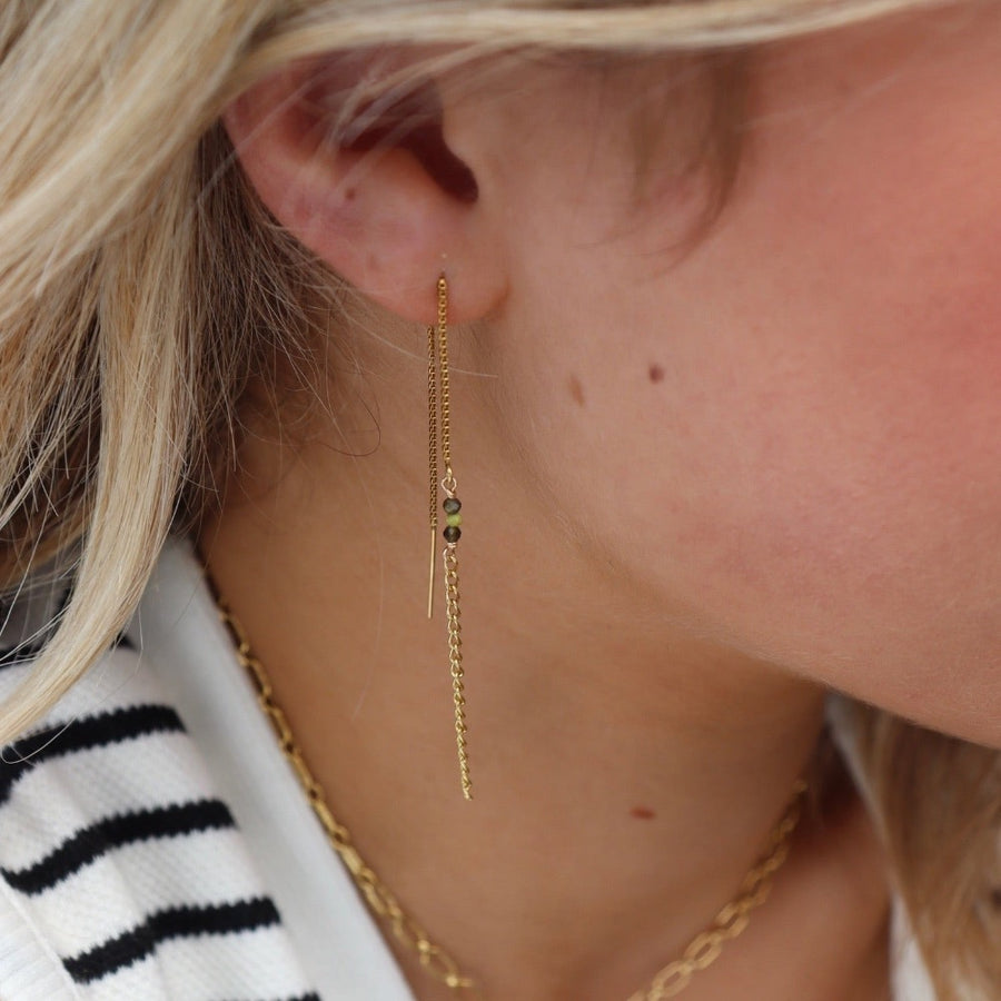 Model Wearing 14k gold fill Monochromatic Threaders