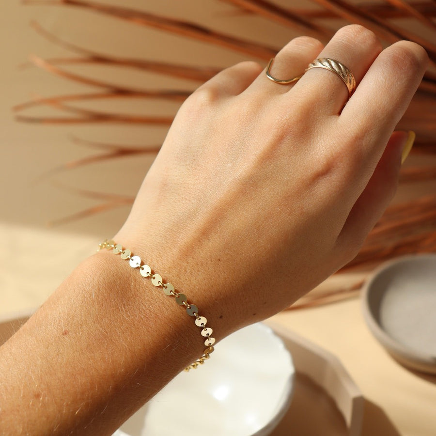 Model wearing 14k gold fill Starlight Bracelet - Token Jewelry