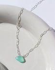 925 Sterling silver Sea Green Necklace.This Necklace feature our Cosette Chain which is a paperclip chain. This chain is then connected with a green chalcedony gemstone.