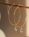 prism herkimer hoops, herkimer hoop earrings, handhamered hoops, gold hoop earrings