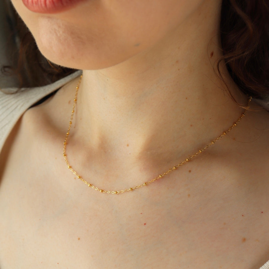 gold beaded delicate chain made by Token Jewelry in Eau Claire, Wisconsin