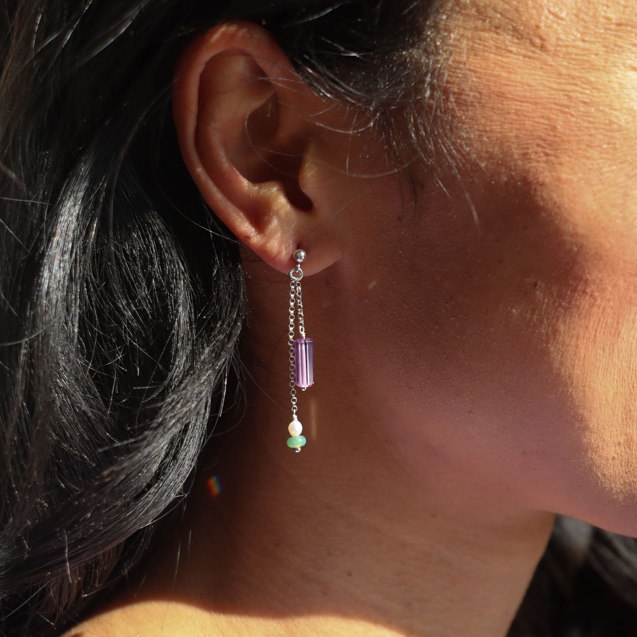 Iris Drop Earrings I Chain & Gemstone Studs | Token Jewelry