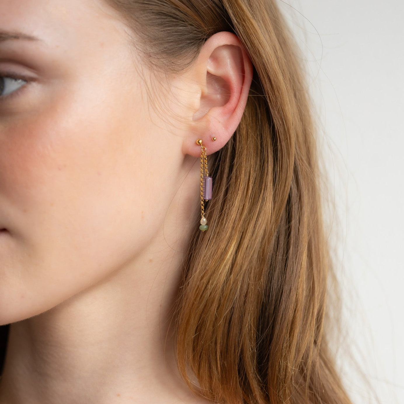Iris Drop Earrings I Chain & Gemstone Studs | Token Jewelry