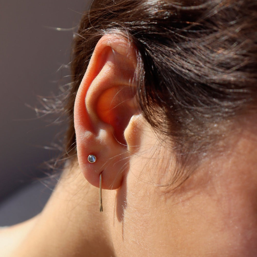 Model wearing Organic Hoops in 14k Gold