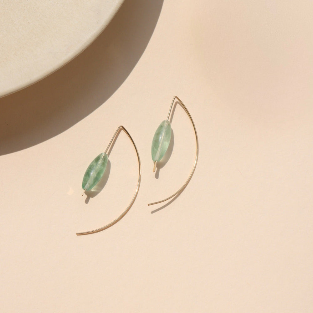 Laguna Threader Earrings with blue-green fluorite gemstones in gold fill