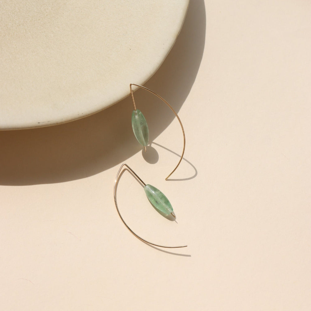 Laguna Threader Earrings with blue-green fluorite gemstones in gold fill
