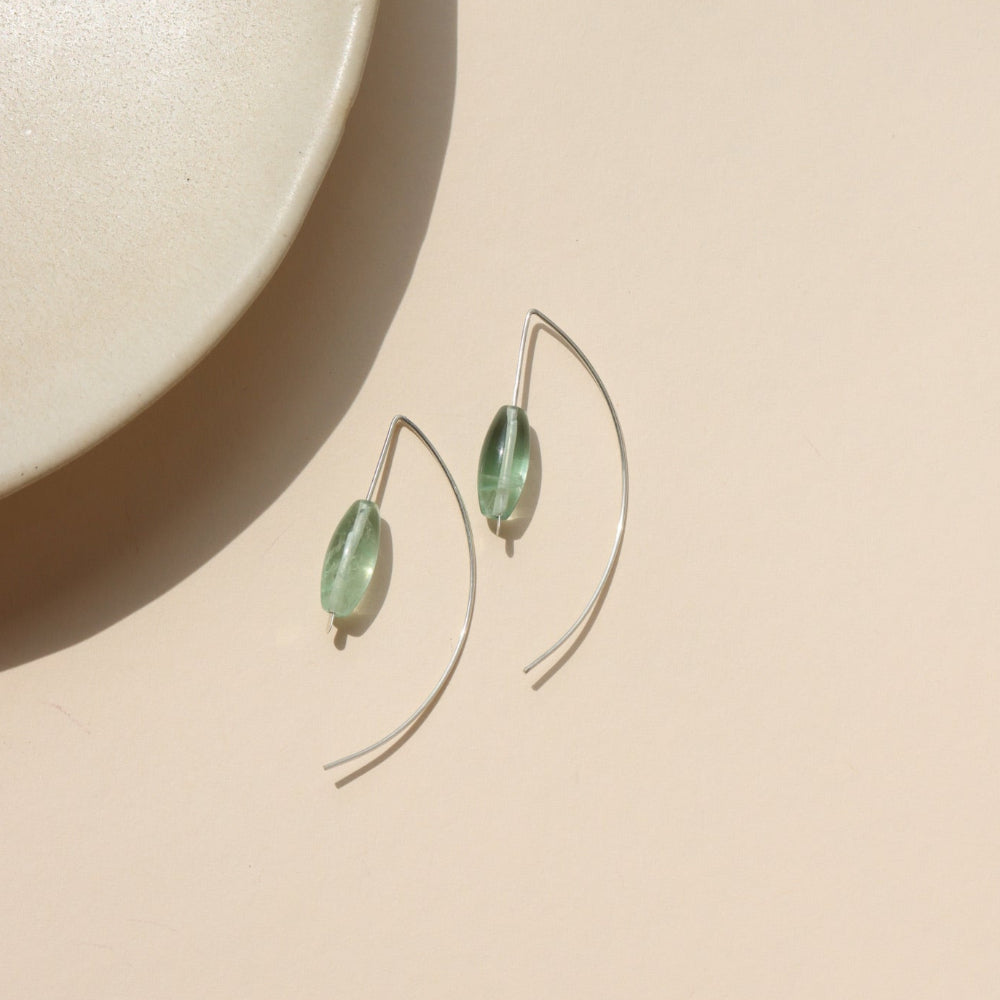 Laguna Threader Earrings with blue-green fluorite gemstones in sterling silver 