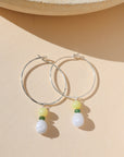 sterling silver hammered hoop earrings with blue lace agate & lemon jade beads