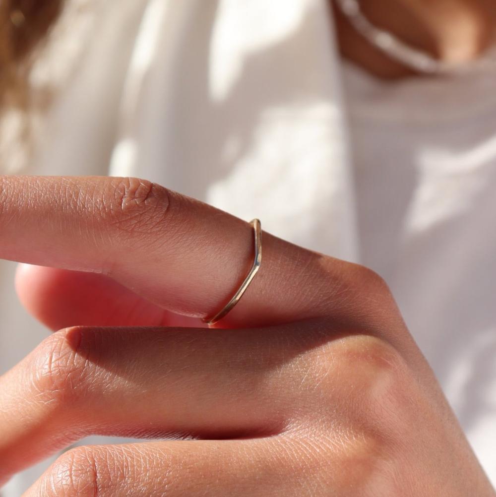 Model wearing 14k gold fill Mesa ring