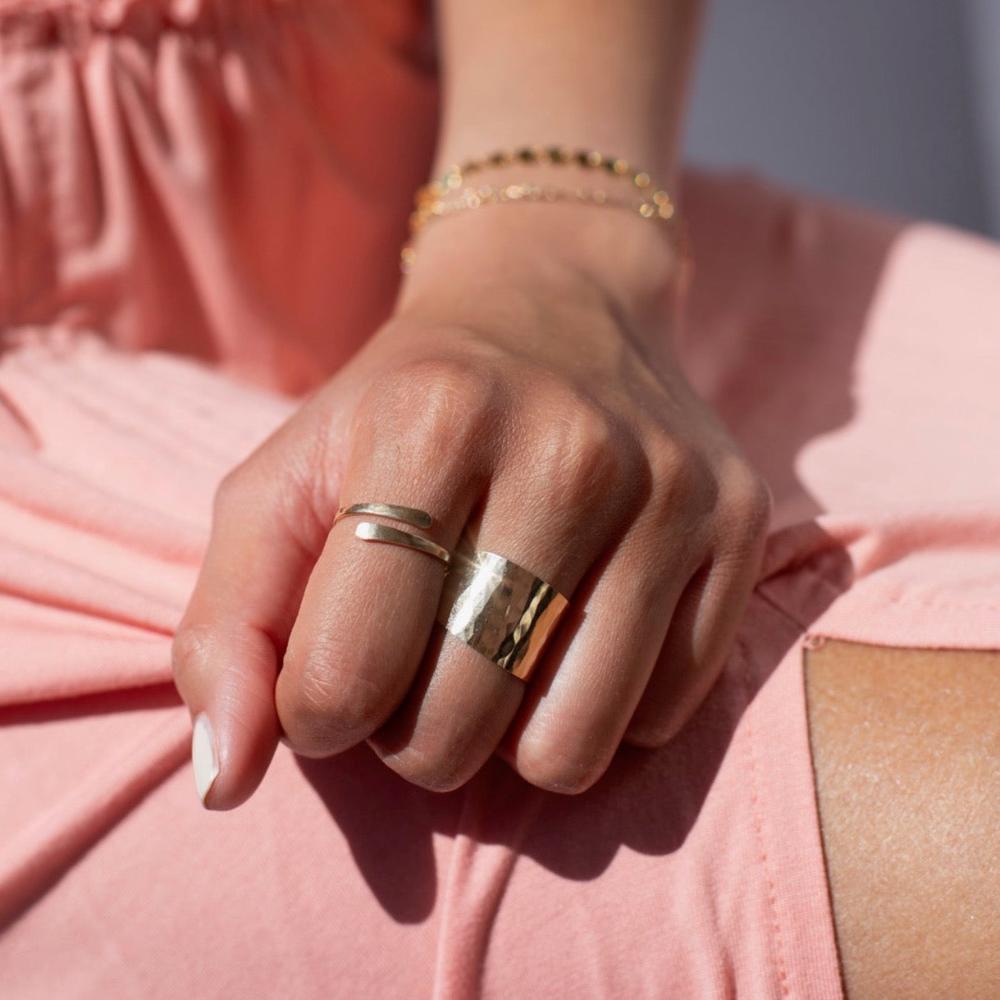 Model Wearing 14k gold fill Cuff ring