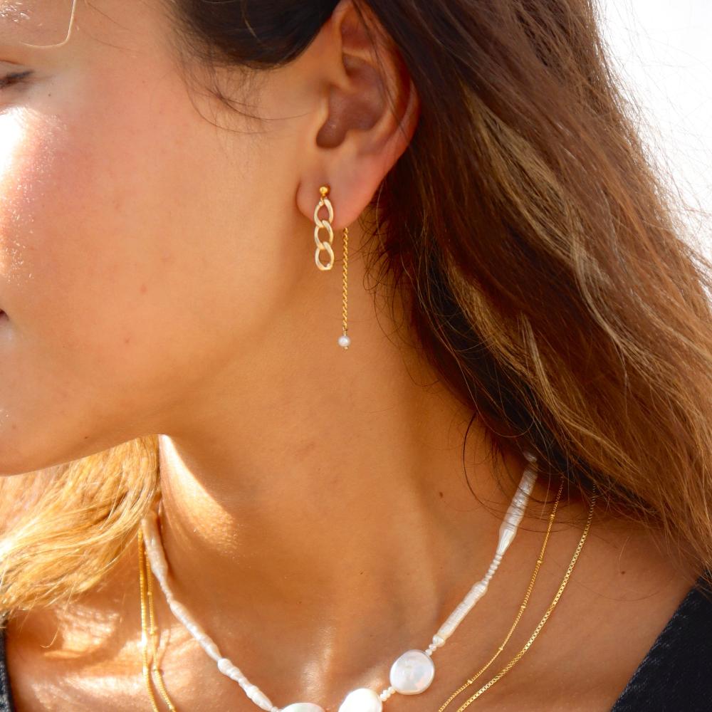 Model wearing Alex Pearl Studs