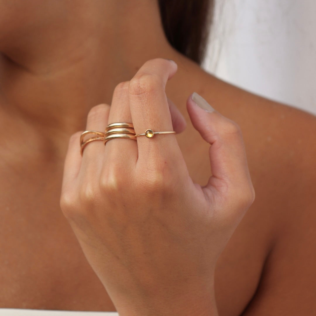 Model wearing 14k gold fill Citrine ring 