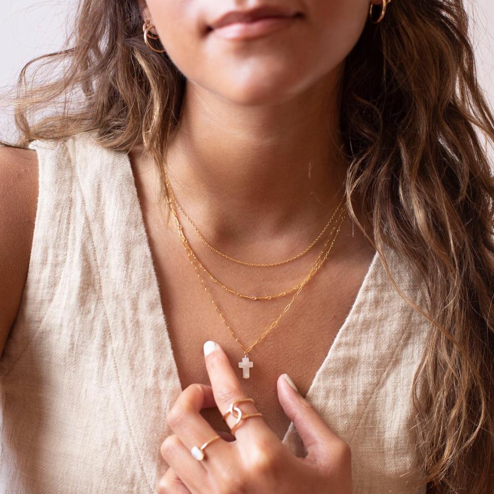 Mother of Pearl Cross Necklace Token Jewelry