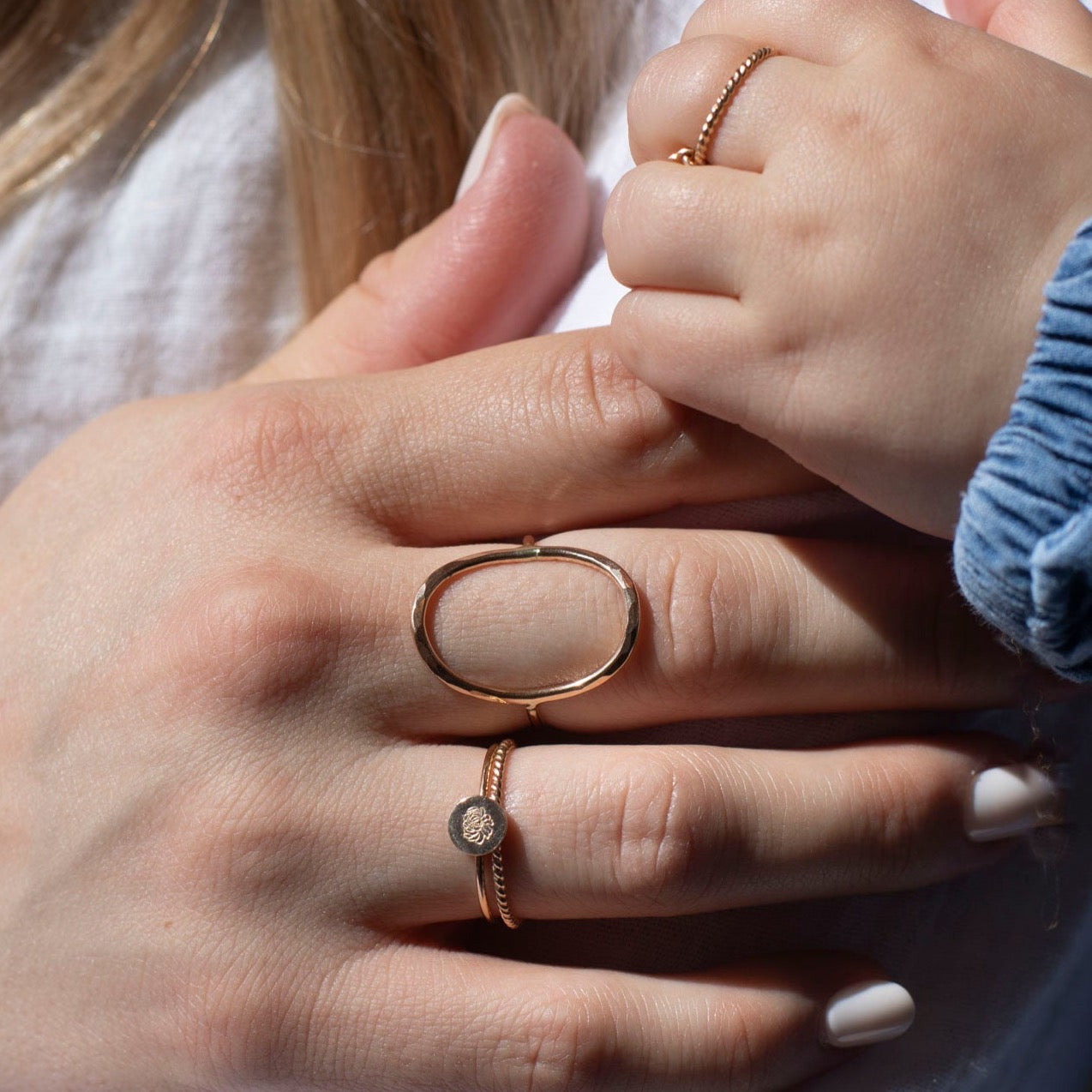 Model wearing Birth flower ring